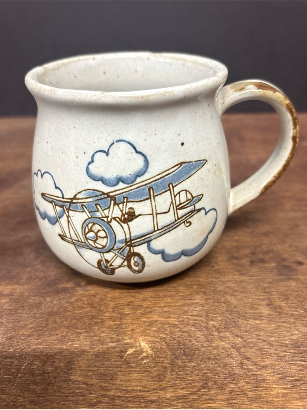 Vintage Style Ceramic Airplane Mug in Cream and Blue